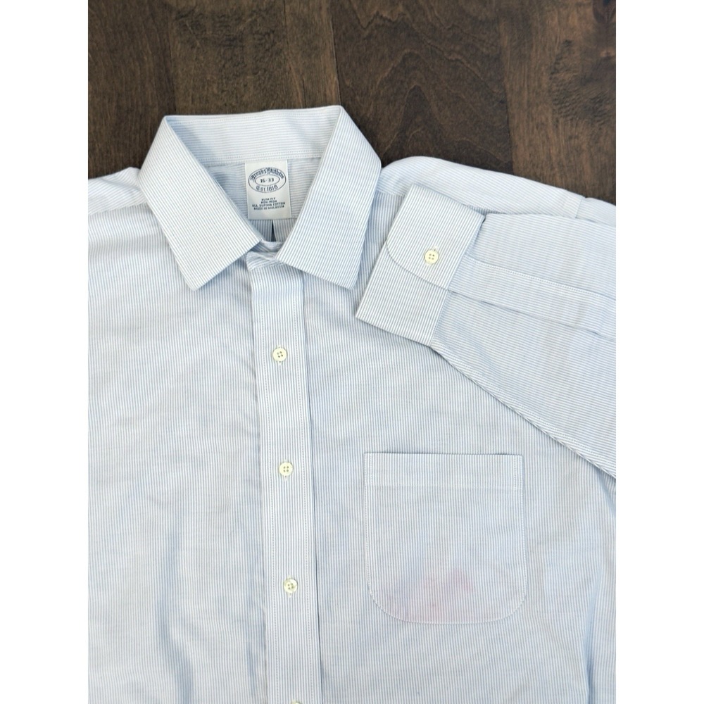Brooks Brothers Blue Striped Oxford Button Down Shirt Men's Size 16-33 Long Slv